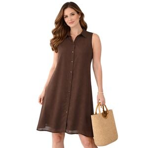 Van Tisse‎ Women's Brown Sleeveless Sheer Shirt Dress Size S